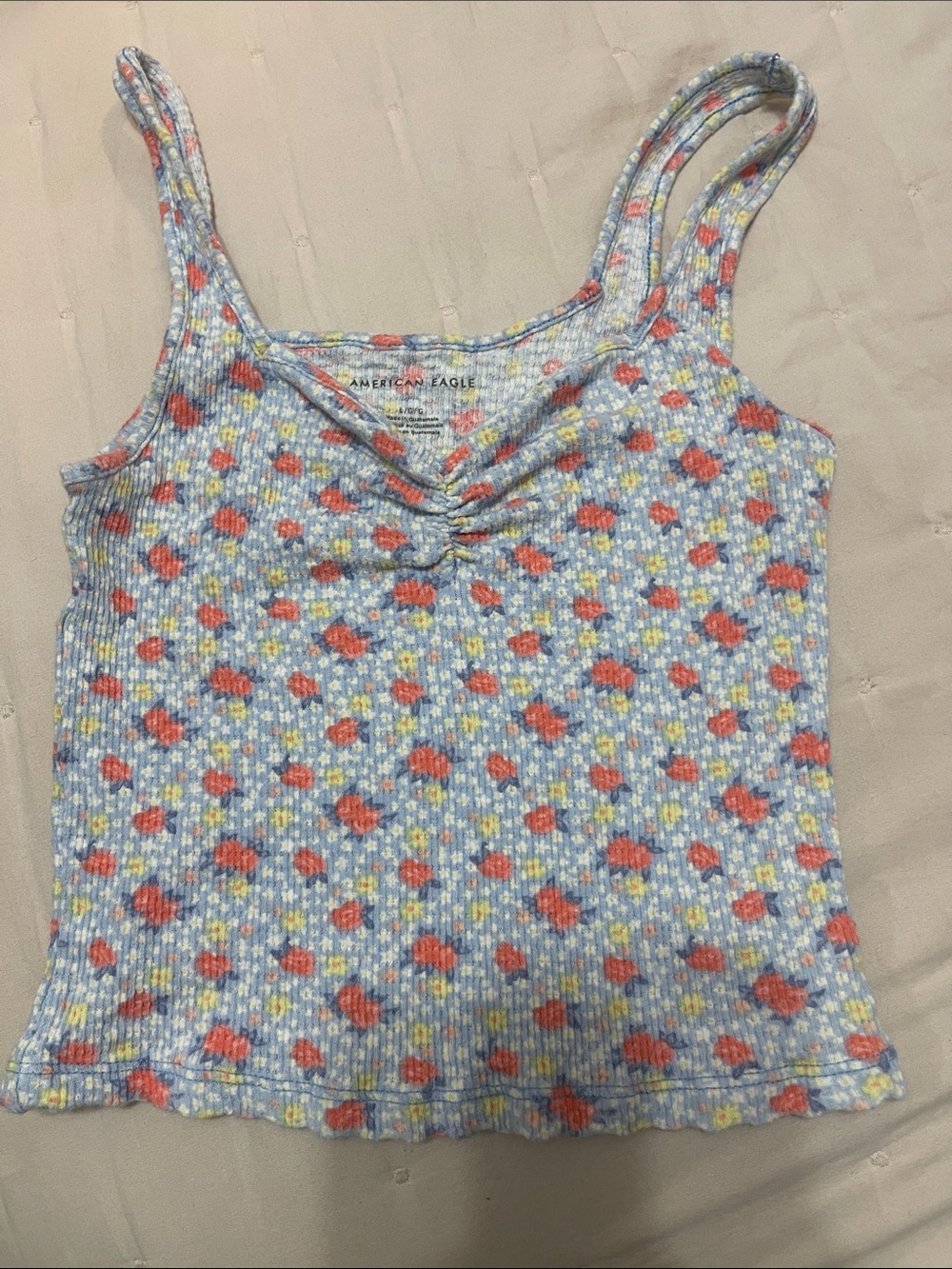 American Eagle Outfitters Light Blue Ribbed Floral Tank Top